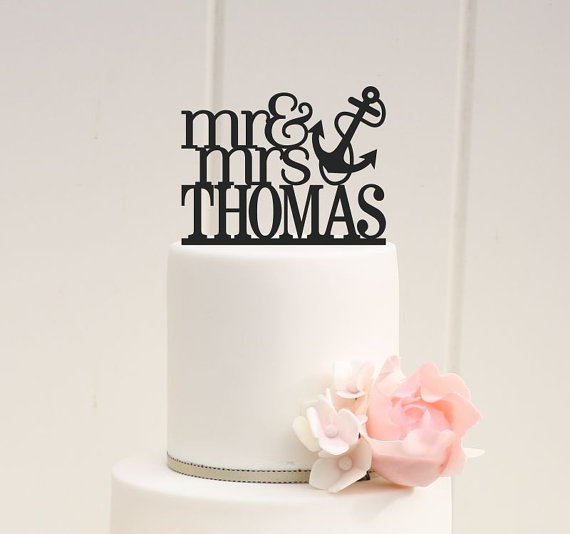 Свадьба - Custom Nautical Wedding Cake Topper Mr and Mrs Anchor with Your Last Name