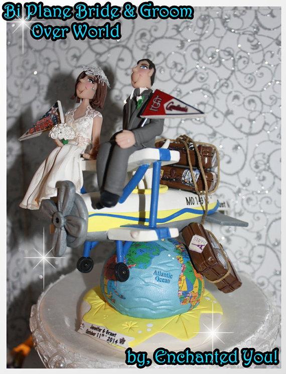 Mariage - Bi Plane Wedding Cake Topper, Personalized