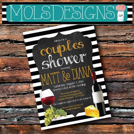 Wedding - Italian Food CHALKBOARD WINE and CHEESE Couples Wedding Shower WIne Bottle Grapes Cheese Black and White Bridal Shower Birthday Invitation