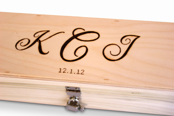 Hochzeit - Personalized Wedding Wine Box -- Love Letter Ceremony eitth three monograms you choose the hardware