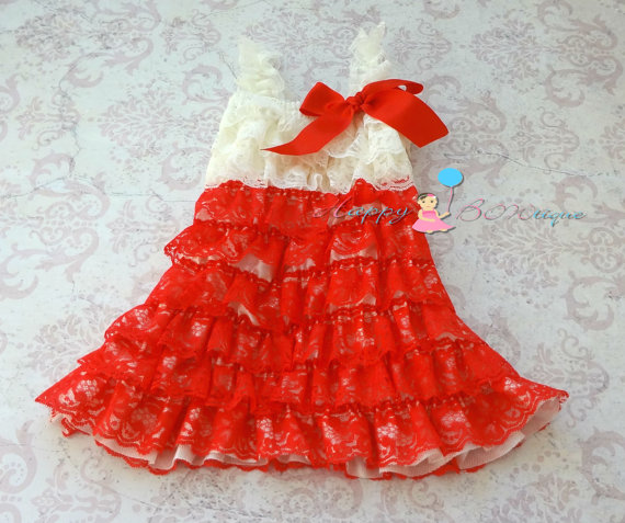 Mariage - Baby Valentine's dress, Ivory Red Lace Dress,baby girls dress,ruffle dress,baby dress,Birthday outfit,flower girl dress, Valentines, Toddler