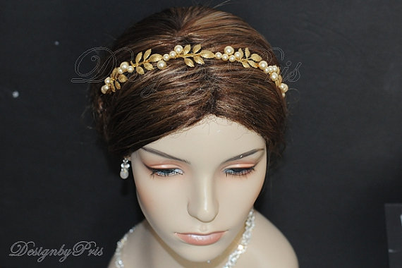 Mariage - NEW Bridal Accessories Wedding Hair Accessories Bridal Gold Headband Bridal Gold Tone Swarovski Pearls Headband