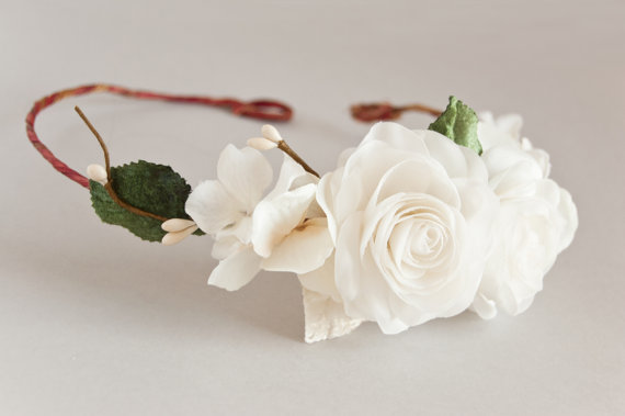 Wedding - Bridal Flower Crown, Wedding Hair Accessories, Bridal Headpiece, Ivory Floral Headband, Rustic Wedding Crown,