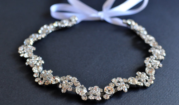 Hochzeit - Emily - Rhinestone Ribbon Headband, Wedding Headpiece, Rhinestone, Crystal, Accessories, Bridal, Wedding, sparkle