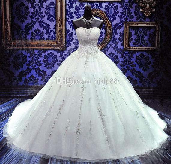 Свадьба - On Sale Stunning Custom Made Crystal Adorned Bridal Sweetheart Cathedral Train Ivory/White Ball Gown Wedding Dress 2013 with Beading Online with $146.71/Piece on Hjklp88's Store 