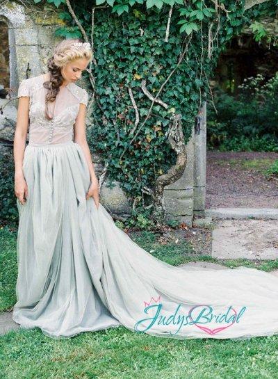 زفاف - JOL215 Inspired vintage dusty blue tulle bridal wedding dress