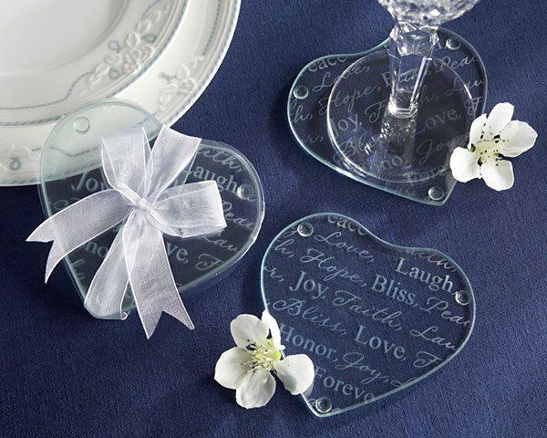 Wedding - Heart Shaped Glass Coaster Favors