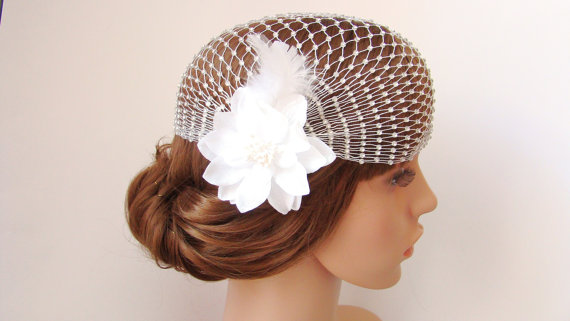 زفاف - Bridal Cap Veil, 1920's Vintage Flower Bridal Veil, Wedding Hair Accessory, Bridal Vintage Cap