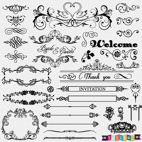 زفاف - INSTANT DOWNLOAD Vintage Ornament Flower Calligraphy Digital Clip Art Design Elements Wedding Shower Invitation Card WS60 Buy 1 Get 1 Free