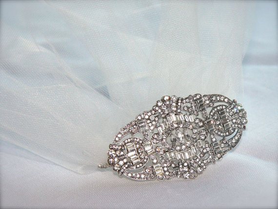 Wedding - Art Deco Crystal Comb, Rhinestone Comb Hair Accessory, Vintage Rhinestone Hair Comb, Crystal hair piece deco wedding veil comb