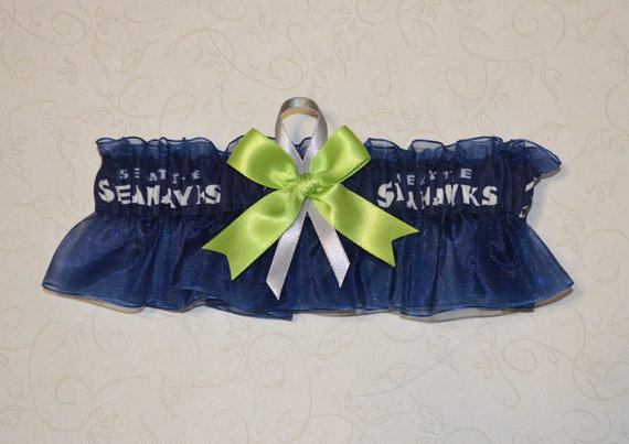 زفاف - Wedding Keepsake Garter Handmade with Seattle Seahawks fabric FFCM