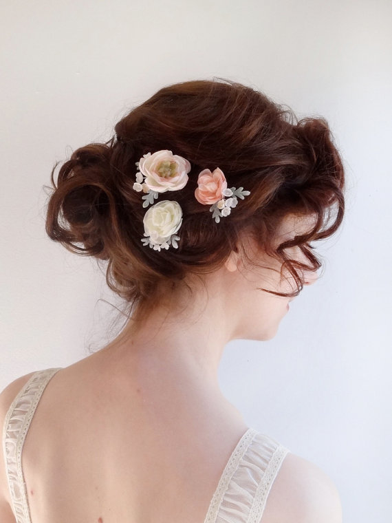 زفاف - bridal hair piece, flower hair pins, blush flower, ivory flower, bridal hairpiece, wedding hair accessories, flower girl, bridesmaid hair