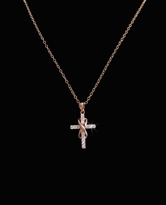 Mariage - Infinity Cross Necklace, Rose Gold Bridal jewelry, Wedding Jewelry, Swarovski crystals, Sterling silver, Infinity Cross Pendant