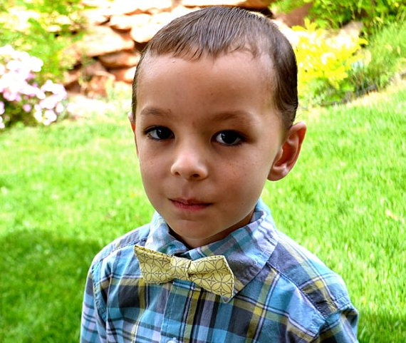 Mariage - SALE Bowtie Boys- Yellow and Gray- Adjustable Bowtie- Ages 2-10