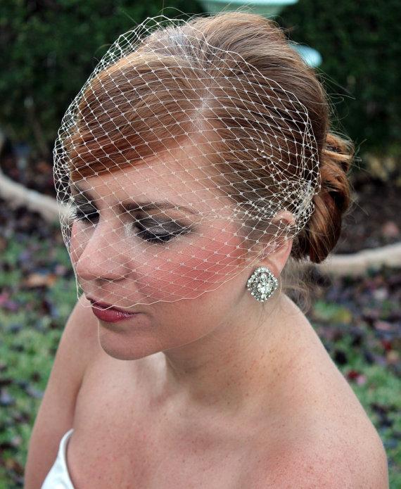 Hochzeit - Champagne Bridal Russian Netting Blusher Birdcage Veil