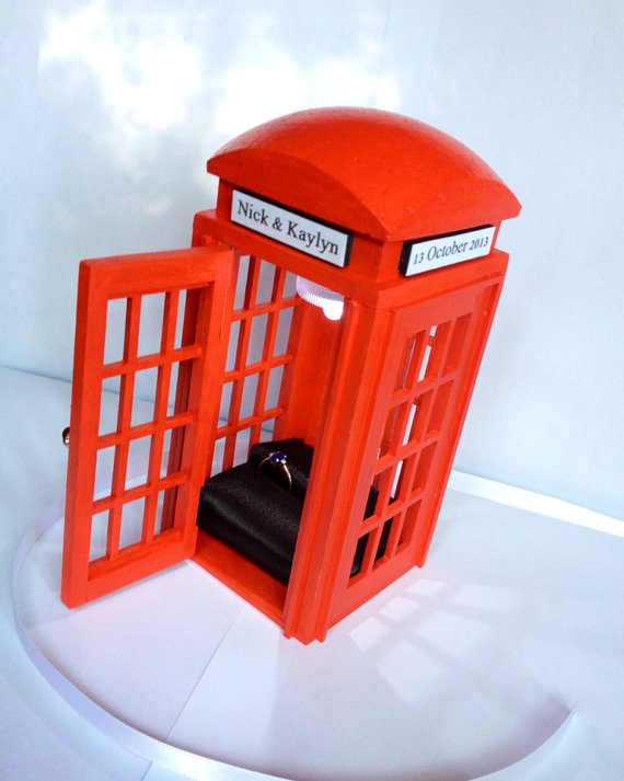 Mariage - Customized Red Telephone Booth Ring Box With Light. Customized Wedding Ring Box
