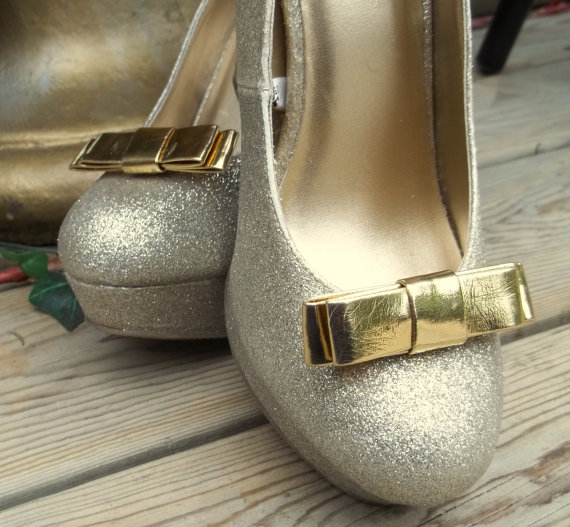 زفاف - Patent Leather bow shoe clips Bridal Wedding  Shoe Clips - set of 2 - Gold or Black - Gift - Womens - Girls