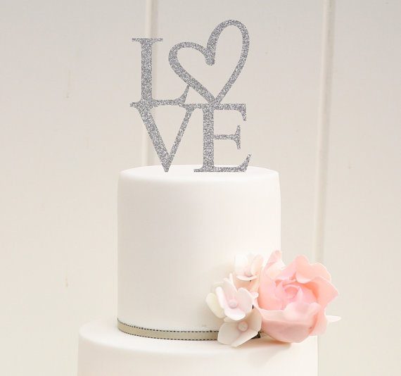 Wedding - Custom Glitter Wedding Cake Topper - LOVE Glitter Cake Topper