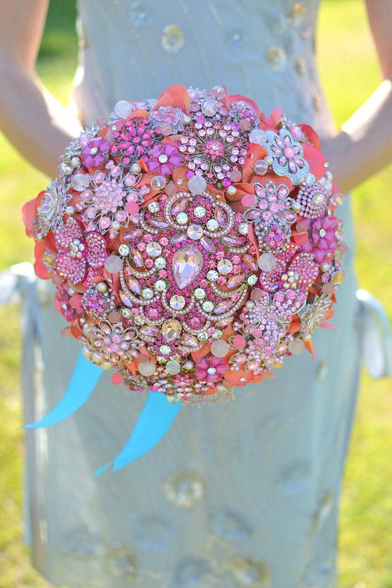 Mariage - Deposit for an Indian summer brooch bridal bouquet -- made-to-order wedding bouquet