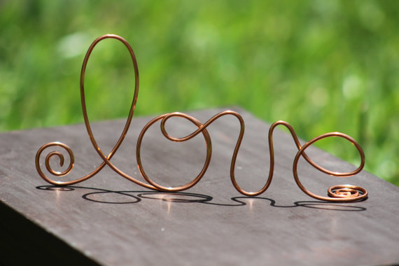 Mariage - Copper Wire Love wedding Cake Toppers - Decoration - Beach wedding - Bridal Shower - Bride and Groom - Rustic Country Chic Wedding