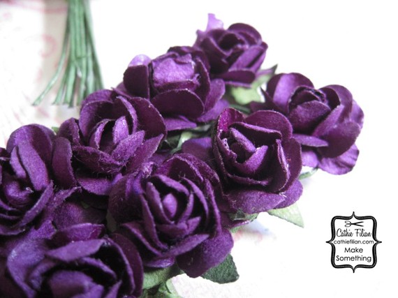 زفاف - 36 mini - Deep Purple Paper Flowers - mini bouquet