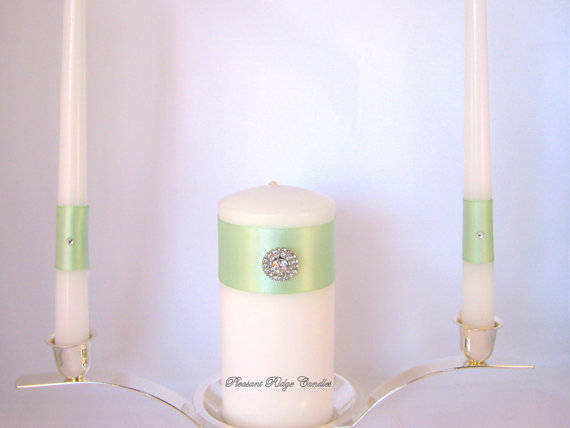 Hochzeit - Green Unity Candle White Unity Candle Bling Unity Candle Rhinestone Unity Candle Wedding Unity Candle Wedding Candle Cheap Unity Candle