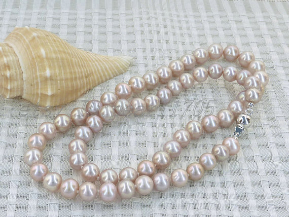 Mariage - genuine 18inch 7-7.5mm aaa grade lavender akoya pearl necklace 14k moonlight clasp--wedding jewelry--pearl jewelry--fine gift