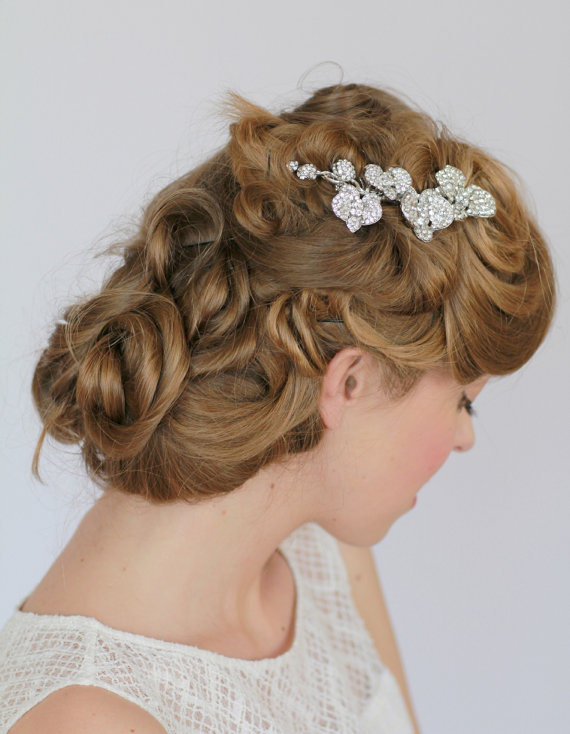 Hochzeit - Vintage Inspired wedding hair comb,bridal hair accessories, bridal headpieces, orchid crystal hair comb bridal,bridal hair comb,bridal clip