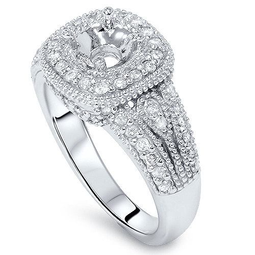 Wedding - Diamond .62CT Antique Style Engagement Ring Setting Semi Mount Mounting 14 Karat White Gold Fits 5-6mm round stones