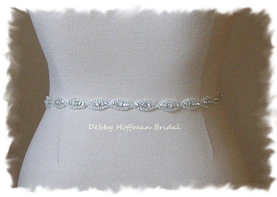 Mariage - Bridal Belt, 38 inch Wedding Dress Belt, Beaded Rhinestone Crystal Sash, Jeweled Wedding Belt, No. 4070S-38, Rhinestone Sash, Wedding Sash