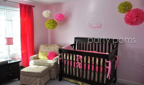 زفاف - 5 Tissue Paper Party Poms .. custom colors .. nursery room / baby showers / weddings