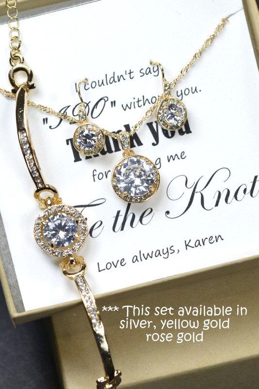 زفاف - Gold Bridal Set, Bridesmaids Jewelry Set, Gold Crystal Pendant Earrings Bracelet,Wedding Jewellery, Rose Gold Bridal Jewelry SET,silver set