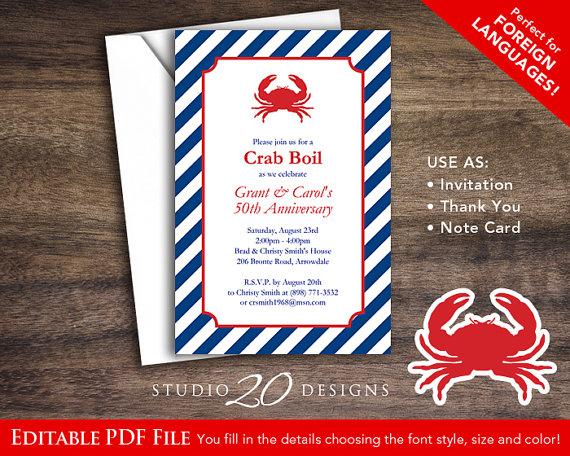 Mariage - Instant Download Crab Bake Invitations Editable Pdf, DIY 4x6 Printable Engagement Invitations, AUTOFILL enabled Crab Boil Seafood Bake 22B