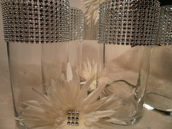 Hochzeit - Set of (10)  Rhinestone Crystal Ribbon Bouquet Vases Rhinestone Vases Wedding Bouquet Vase