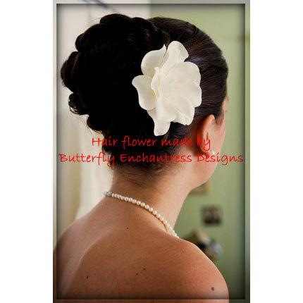 Wedding - Ivory Bridal Hair Flower, Wedding Hair Clip, Bridal Hair Accessory - Gardenia Flower Clip with Clear Rhinestone