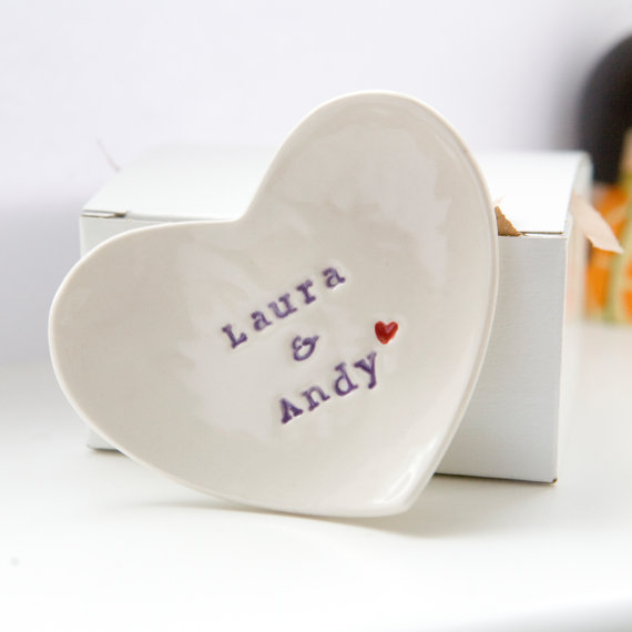 زفاف - Personalized Wedding Gift Ring Dish custom porcelain heart wedding ring bearer bowl