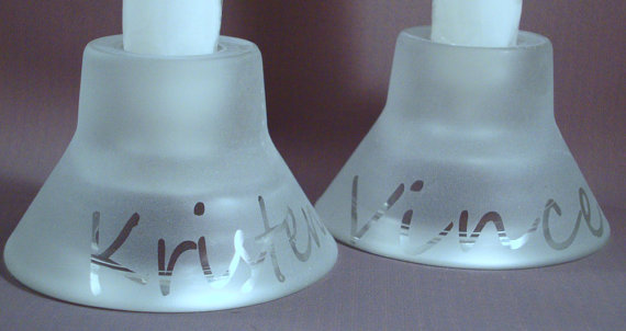 زفاف - Wedding Unity Candle Accessories - Etched Glass Candlesticks - Personalized to complement your Custom Unity Vase