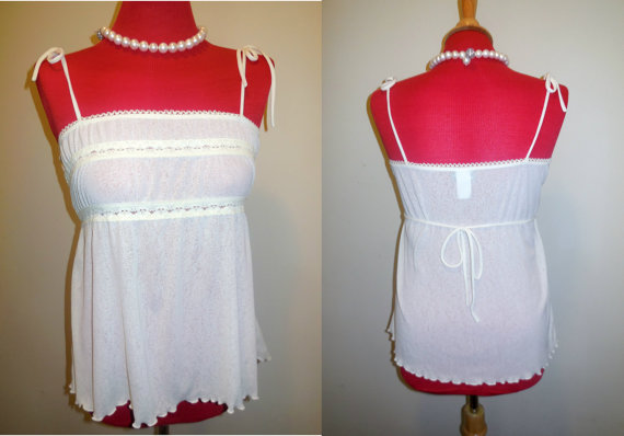 Hochzeit - Vintage Cami XL Cream Color Stretch Lace Trimmed Spaghetti Straps Lady's Top Lingerie Undergarment Woman's Clothing