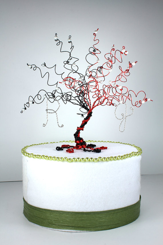 زفاف - When Two Become One Wedding Cake Topper Tree Custom Wire Sculpture