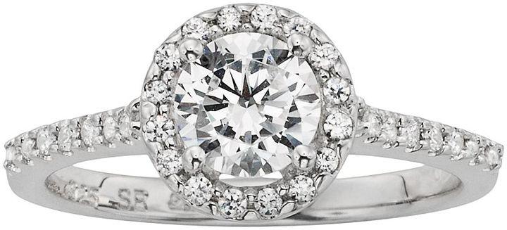 Wedding - Diamonore simulated diamond halo engagement ring in sterling silver (1 1/2 ct. t.w.)