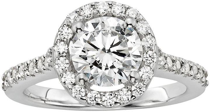 Hochzeit - Diamonore round-cut simulated diamond halo engagement ring in sterling silver (2 ct. t.w.)