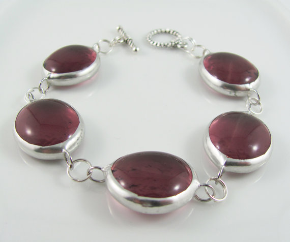 Mariage - Royal Purple Glass Nugget Bracelet Handmade Jewelry, Wedding Jewelry