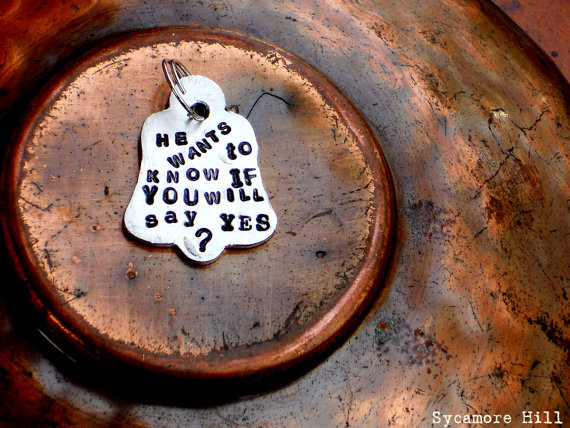 Hochzeit - PUPPY PROPOSAL ... He Wants to Know If You Will Say Yes...  CUSTOM Upcycled Vintage Dog Tag - Marry Me Pet Tag
