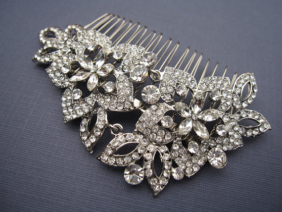 Hochzeit - Vintage Inspired Swarovski Crystal Hair Comb, Bridal Hair Comb, wedding hair accessories, wedding hair comb rhinestone, bridal headpieces