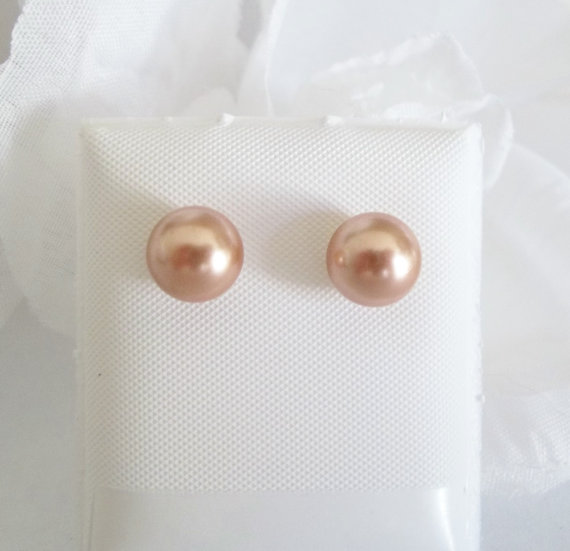 Hochzeit - Rose Gold Pearl Earrings,Swarovski Pearl Post Stud Earrings,Bridal Earrings,Bridesmaid Jewelry,Pearl Post Earrings On Sterling Silver