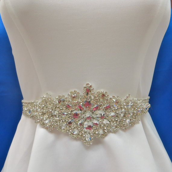 Свадьба - Bridal Rhinestone Sash, Beaded Crystal Sash, Wedding Gown  Accessory, Couture Brides Belt, Bridal Rhinestone Belt