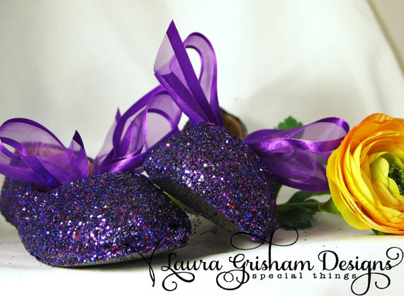 Mariage - GLITTER BALLET FLATS; Bright Purple, Eggplant; Lavender, Pink; Custom Colors; Flower Girl Shoes; Fast Shipping!