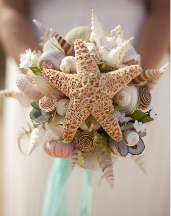 Свадьба - Wedding Seashell  Bouquet for Bride or Bridesmaids Sea Shells Starfish