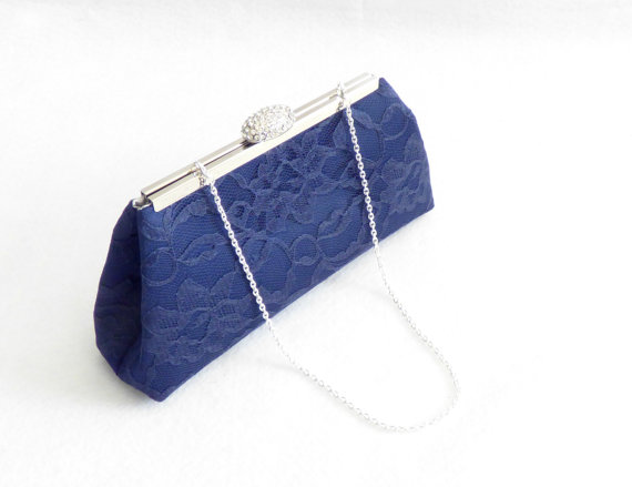 Mariage - Bridesmaid Gift Clutch, Navy Blue And Silver Bridal Clutch, Wedding Clutch, Mother Of The Bride Gift, Bridal Shower Gift, Gifts For Her