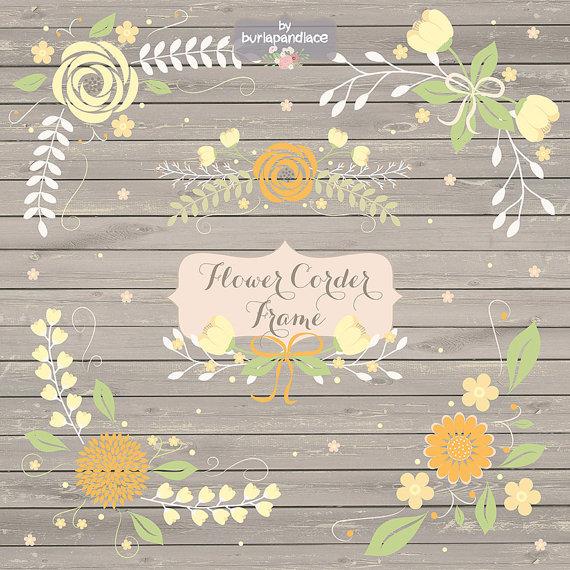 Wedding - Flower corner, frame, Wedding Floral Clip Art, Hand Illustrated Digital Flowers , Flower Clip Art, PNG Flower Clip Art,  flower